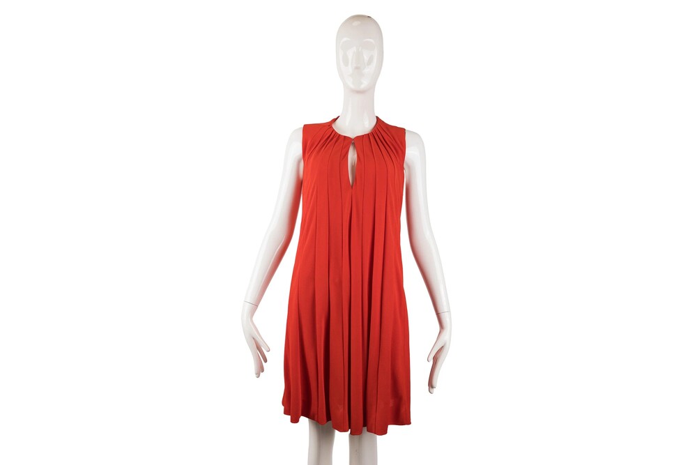 Gucci Red Draped Sleeveless Keyhole Dress Crepe Size 38